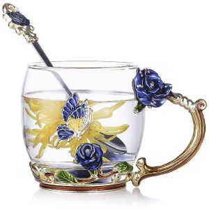 Luka Tech Enamels Butterfly Flowers Coffee Mug