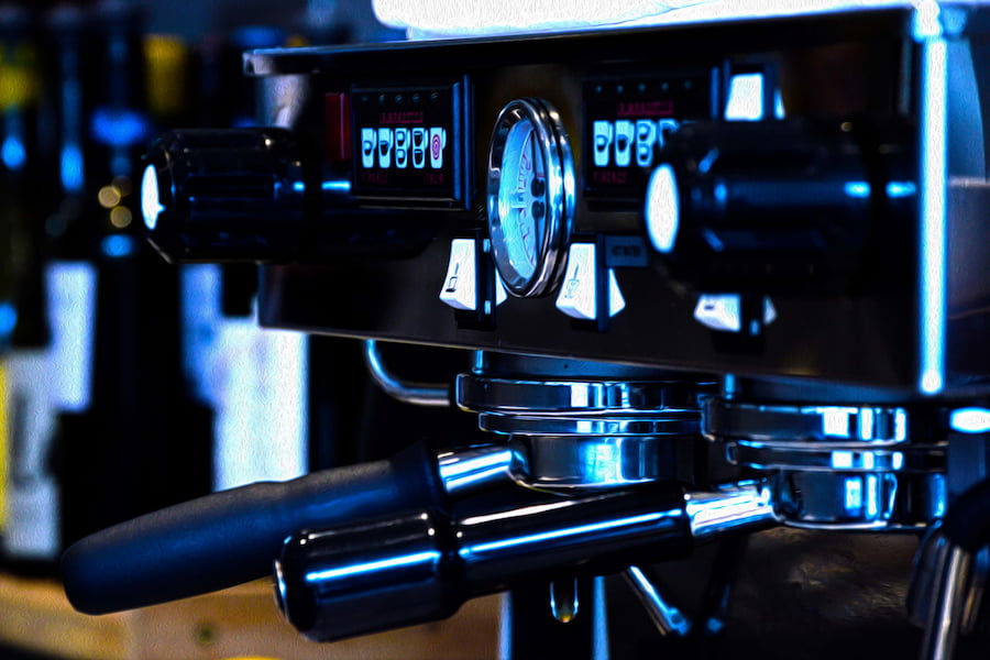 close-up image on buttons in a coffee maker