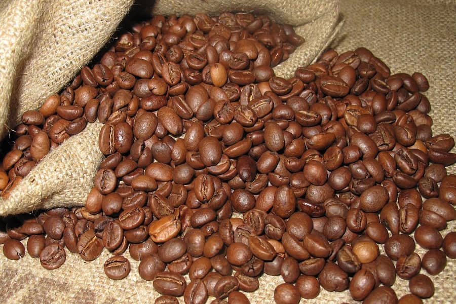 An image of a dried coffee beans in a sack