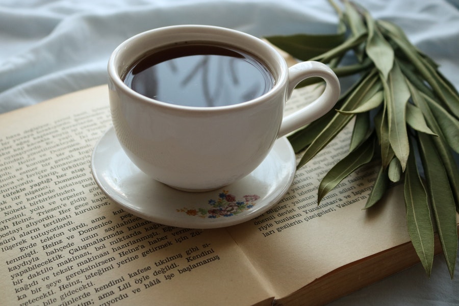 Coffee cup on top of the book