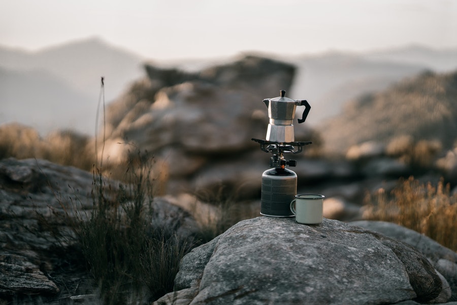 Moka pot on the rock