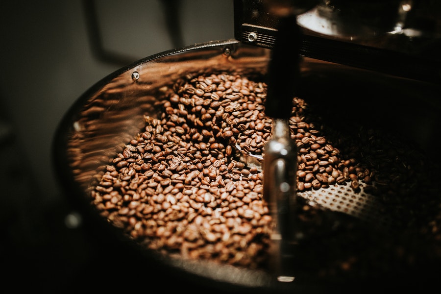 Coffee beans being worked on