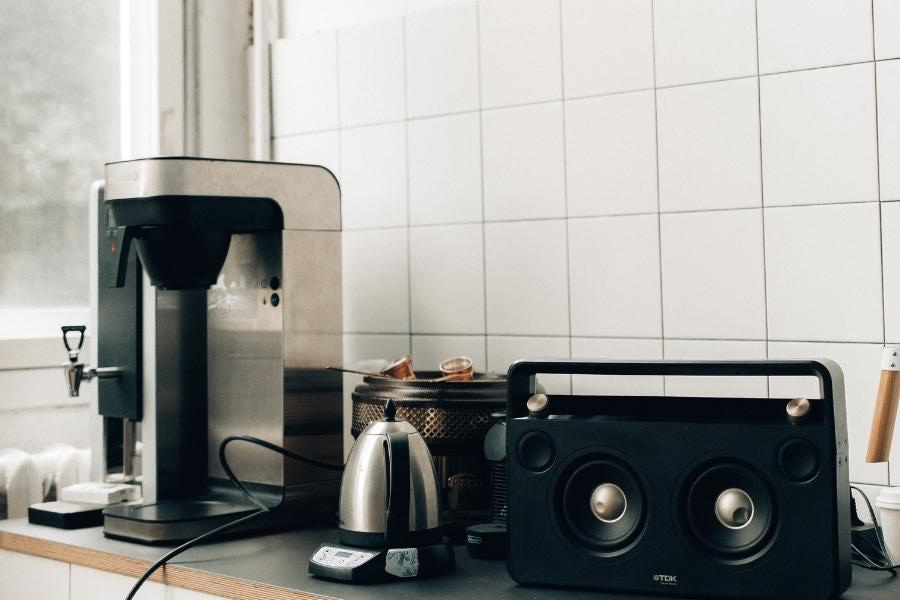 An image of a black and silver coffee maker