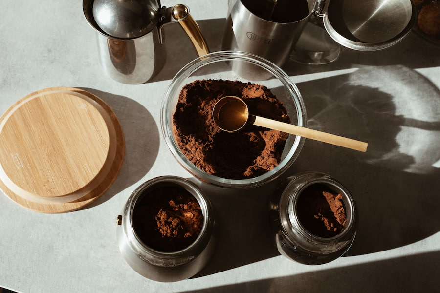 Various coffee jars with coffee grounds