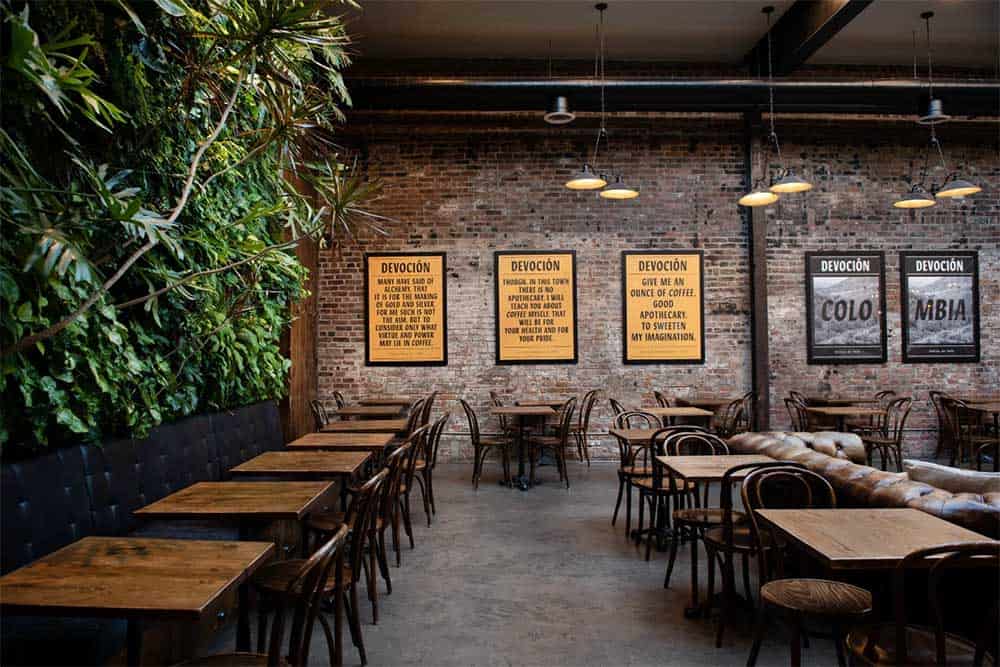 Devocion cafe located in Brooklyn has a spacious space with plants inside the cafe