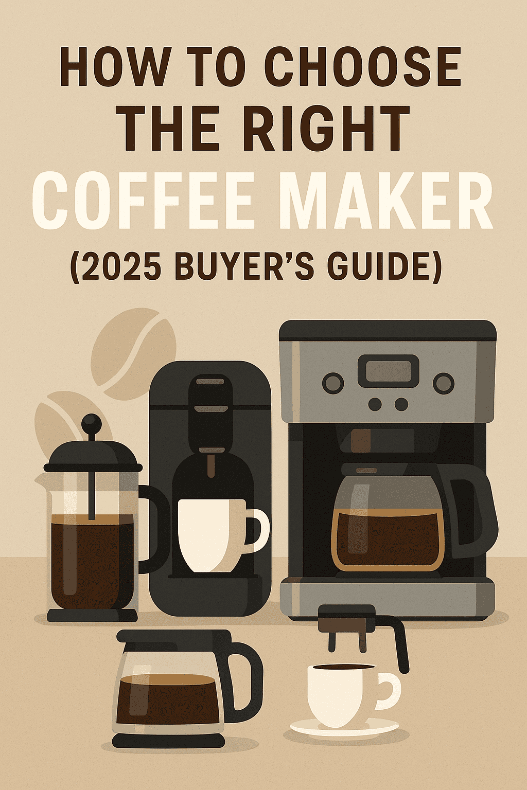 Rich coffee brewing equipment, coffee beans, French press, espresso machine, and mug for coffee lovers.