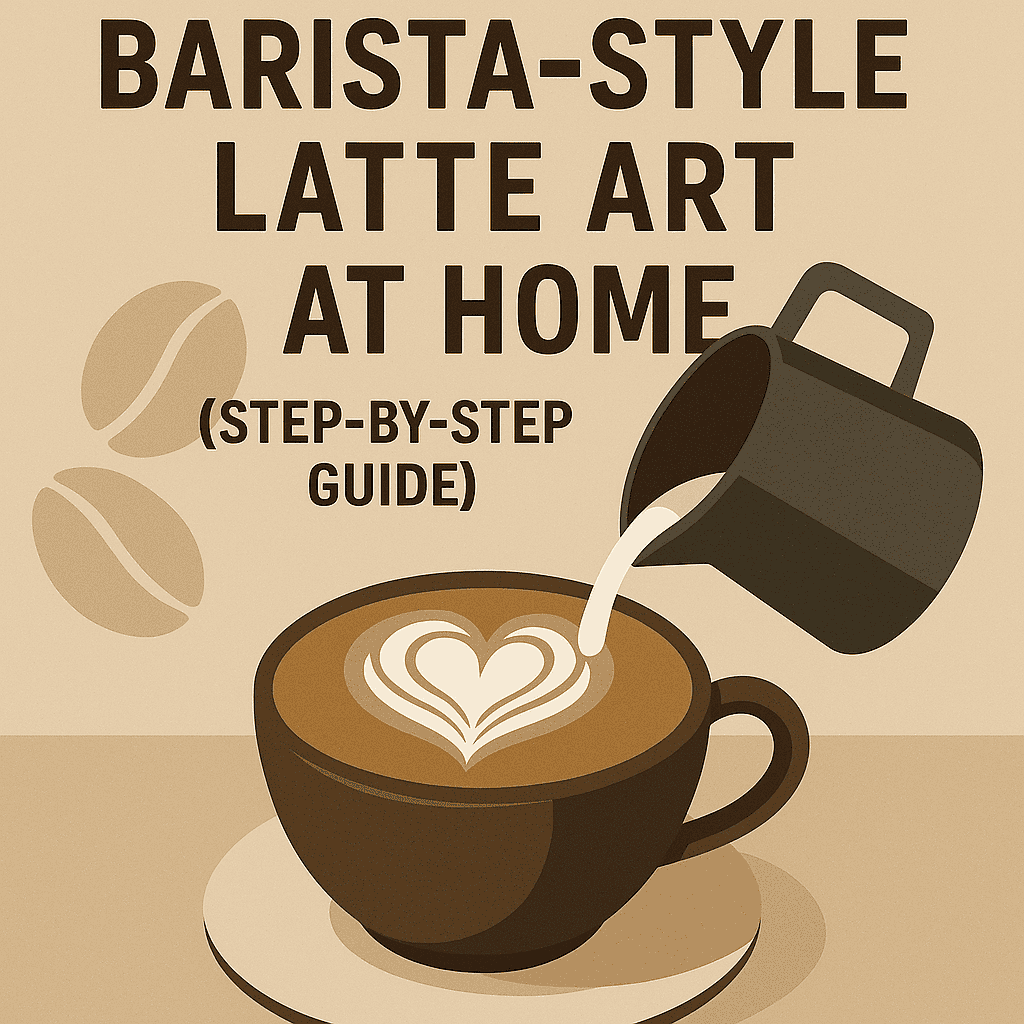 Delicious latte art being poured into a coffee cup at home, step-by-step guide for engaging barista-style coffee creations, perfect for coffee lovers and home baristas.