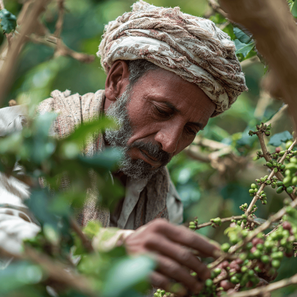 Yemeni coffee farmer working