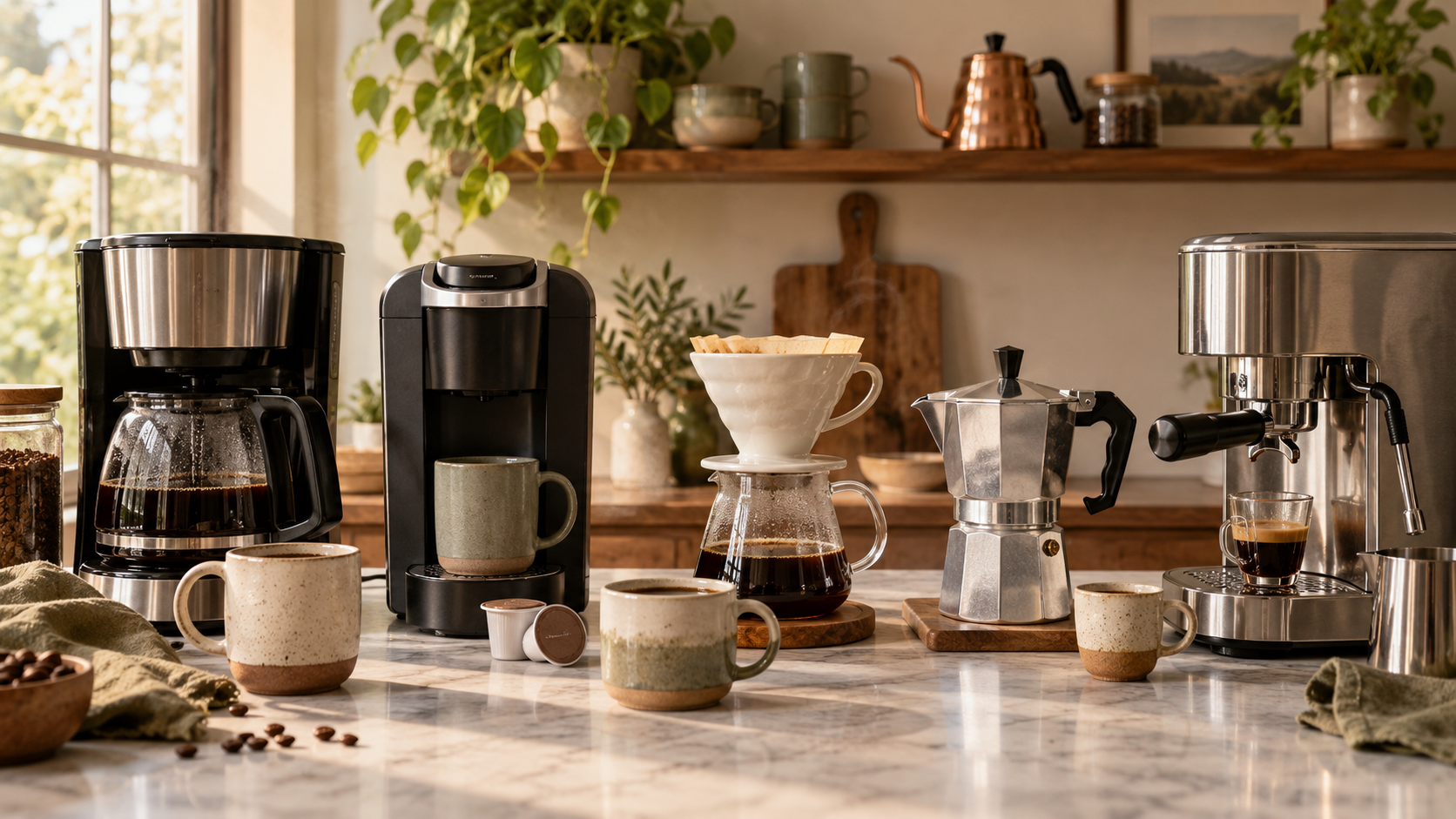 Fueled By Coffee – Coffee Advice, Tips, and Resources 1 Coffee makers arranged for a practical buying guide